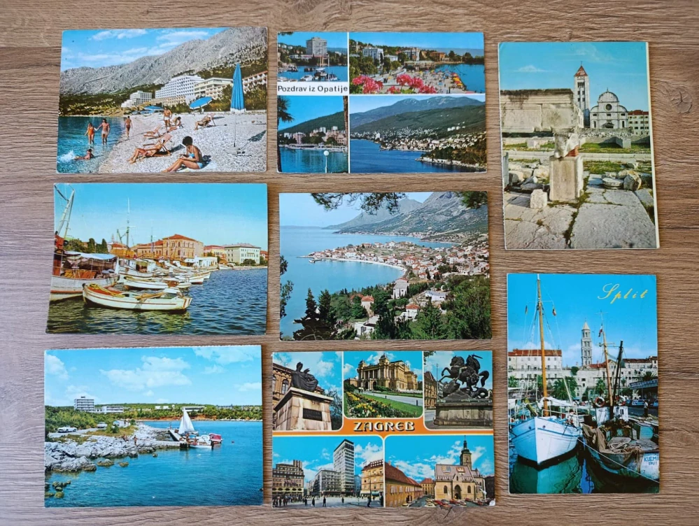 8x staré pohlednice Jugoslávie Chorvatsko Split Zagreb Opatija