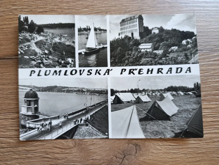 Plumlovská přehrada – Plumlov, plachetnice, kemp – stará pohlednice