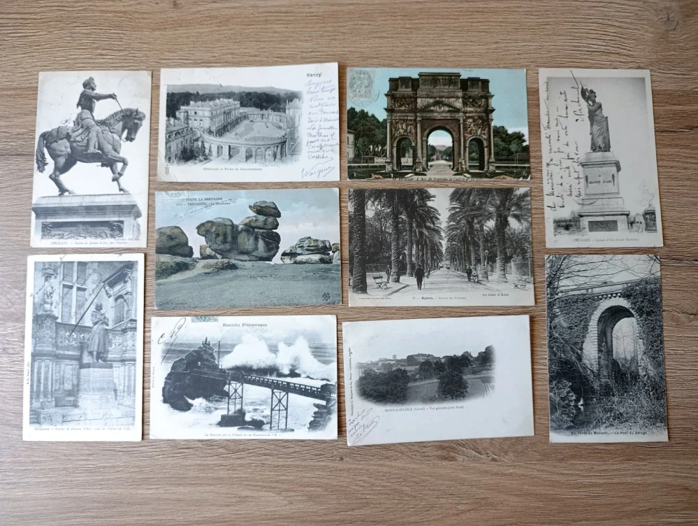 10× stará pohlednice Francie – Paříž, Orléans, Bretaň, Nancy