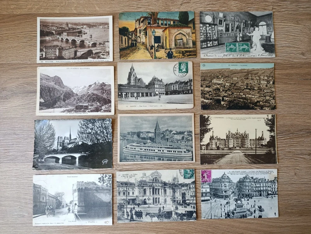 12x stará pohlednice Francie Paříž Toulouse Chambord Orléans