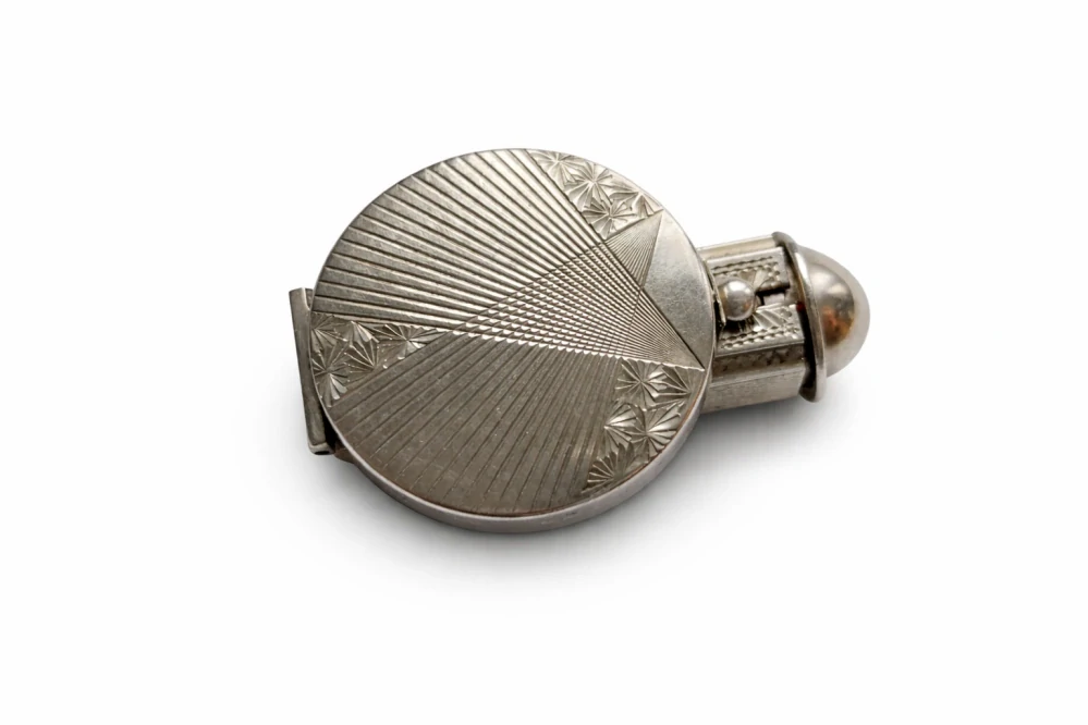 Starožitná stříbrná obal 900/1000 se zrcátkem – elegantní art deco pouzdro