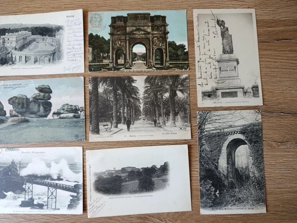 10× stará pohlednice Francie – Paříž, Orléans, Bretaň, Nancy