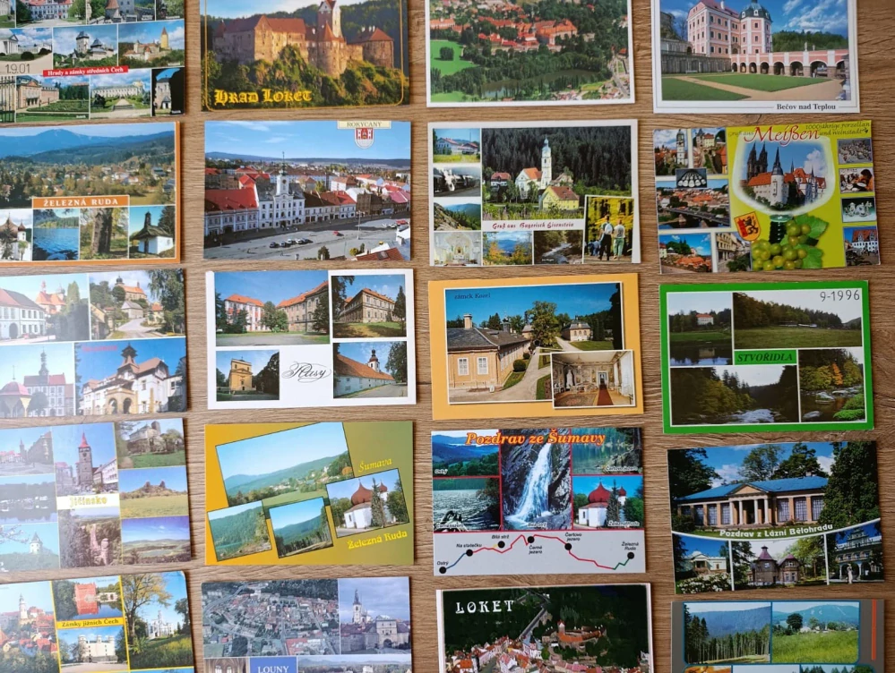 20x pohlednice ČR města hrady zámky Šumava Loket Železná Ruda