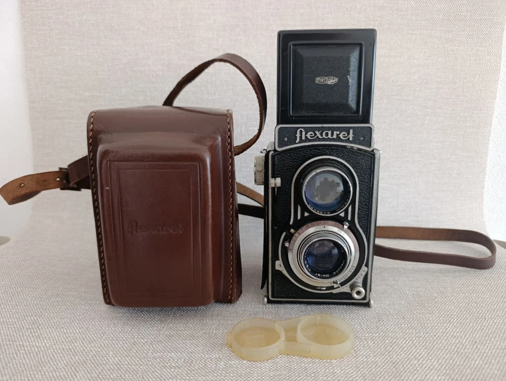 Flexaret V (5) – Meopta Belar 3,5/80, krytka objektivů a pouzdro (č.30)