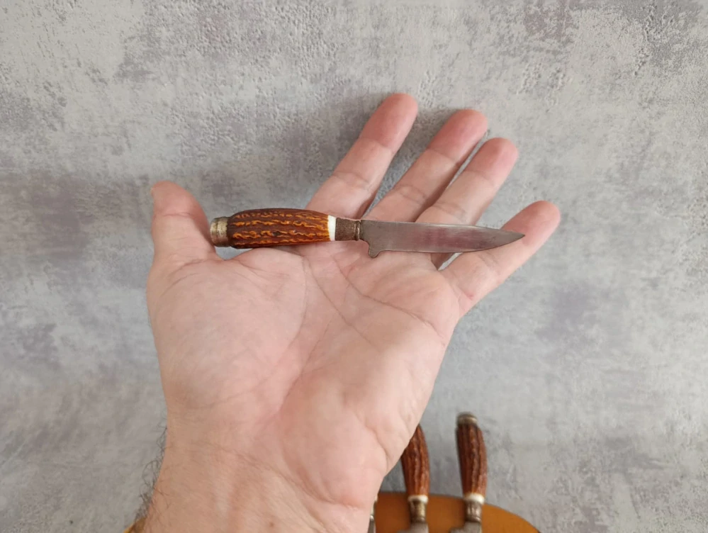 6ks malých nožíku na dřevěné podložce