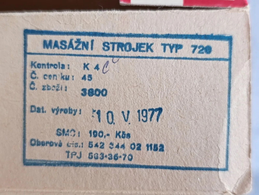 Masážní strojek ITES 720 v originální krabici – funkční, kompletní, velmi zachovalý (1977)