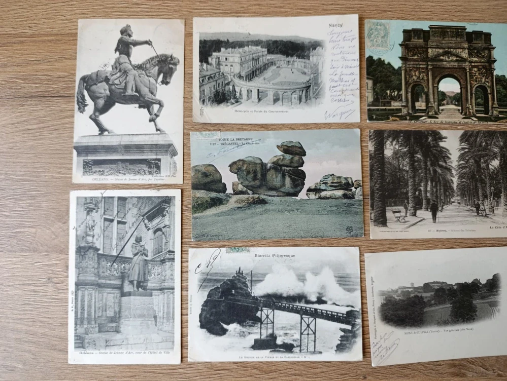 10× stará pohlednice Francie – Paříž, Orléans, Bretaň, Nancy