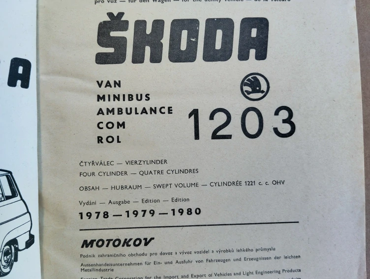 Katalog náhradních dílu, seznam ND na Škoda 1203