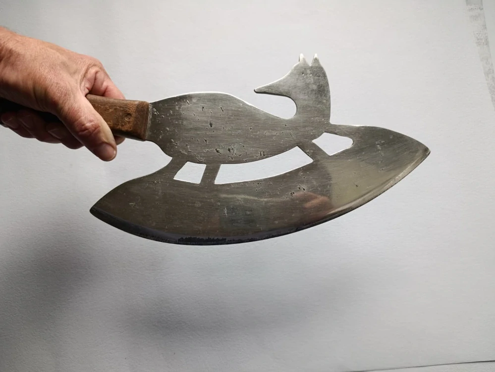 Starožitný sekáček na maso – atypický design (liška), řeznictví dekorace
