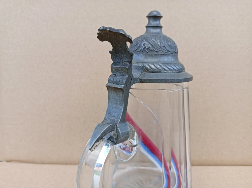 Starý krigel s trikolorou - krásný, velmi starý, nepoškozený - Komisní prodej -