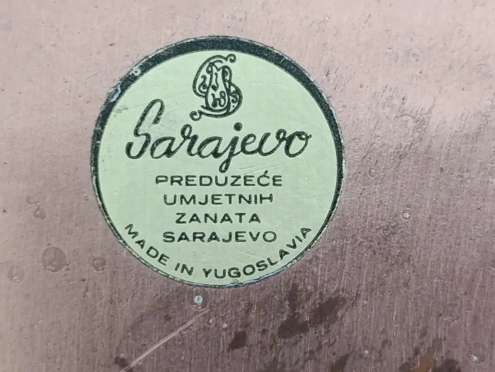 Starožitná měděná turecká kávová souprava s džezvou – Jugoslávie Sarajevo, vintage servis