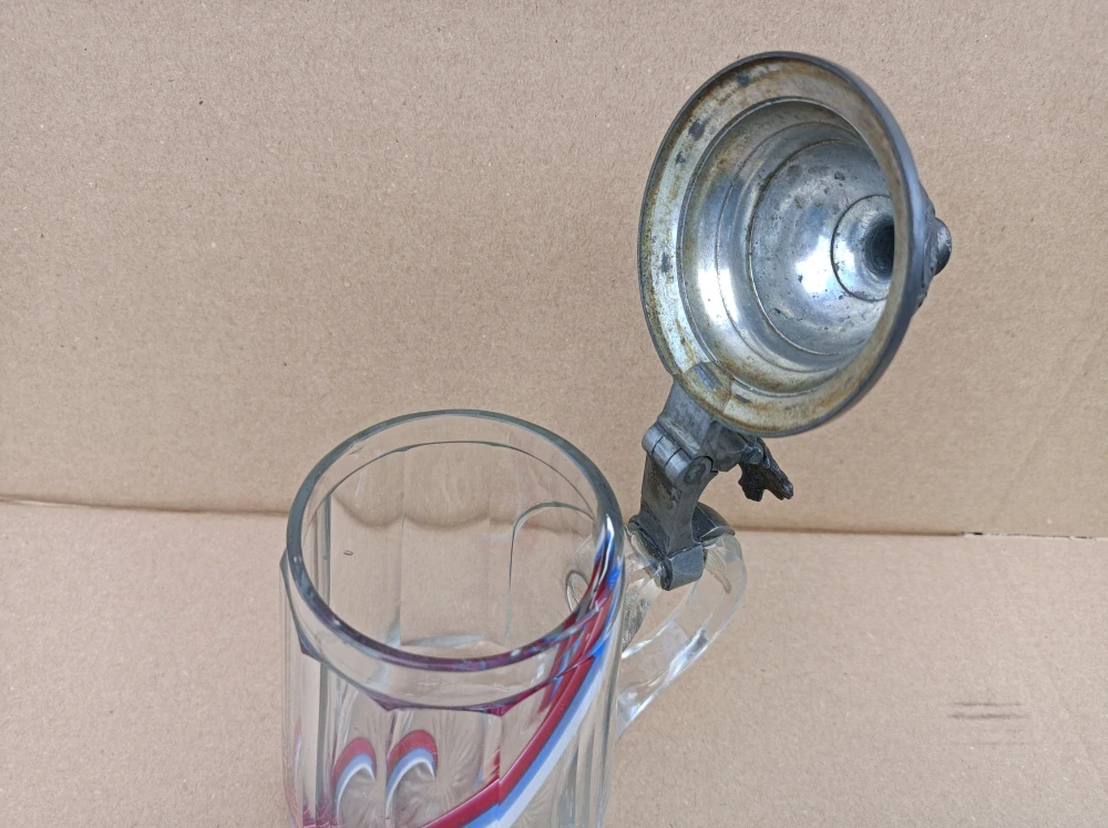 Starý krigel s trikolorou - krásný, velmi starý, nepoškozený - Komisní prodej -