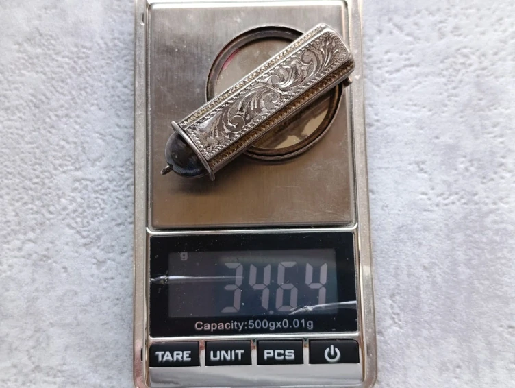 Starožitné stříbrné pouzdro na rtěnku se zrcátkem (punc 900) – gravírované, vintage