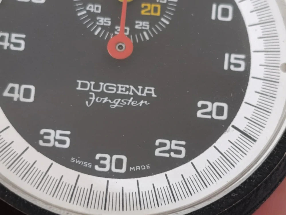 Retro stopky Dugena Jongster – Swiss Made, 7 jewels, funkční, vintage 60. léta, 54 mm