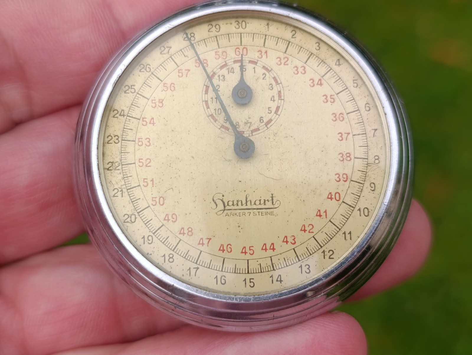 Starožitné mechanické stopky Hanhart 52 mm