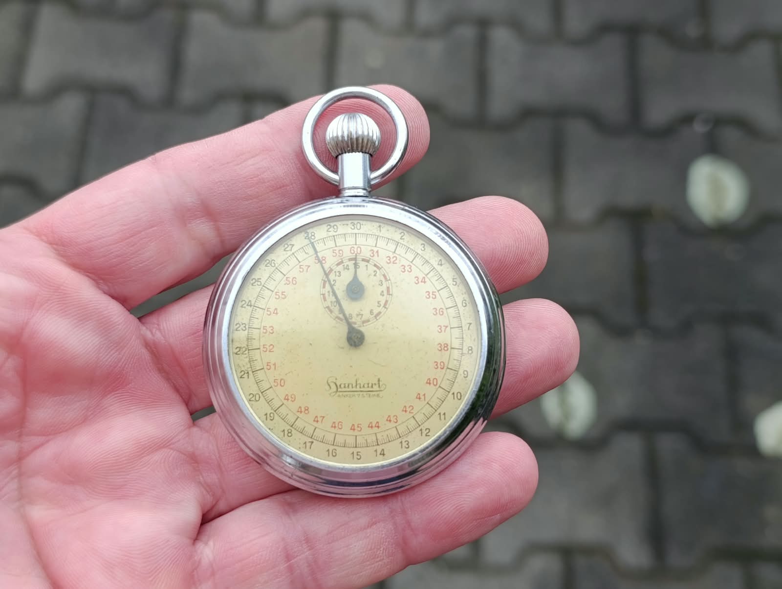 Starožitné mechanické stopky Hanhart 52 mm