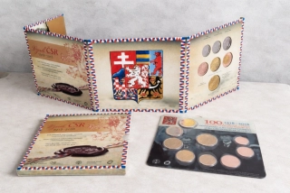 Sada oběžných mincí České republiky a slovenských euromincí roku 2018 ke vzniku ČSR.