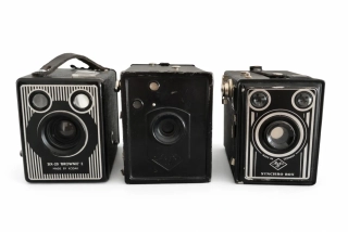 3ks staré historické fotoaparáty do sbírky, dekorace