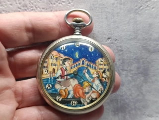 Staré velice zachovalé švýcarské kapesní hodinky DOXA erotický motiv