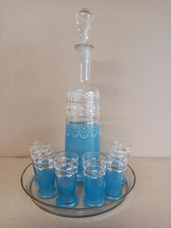 Velmi stará likérová sada - foukané sklo. Nádherná.  (převzetí pouze osobně)